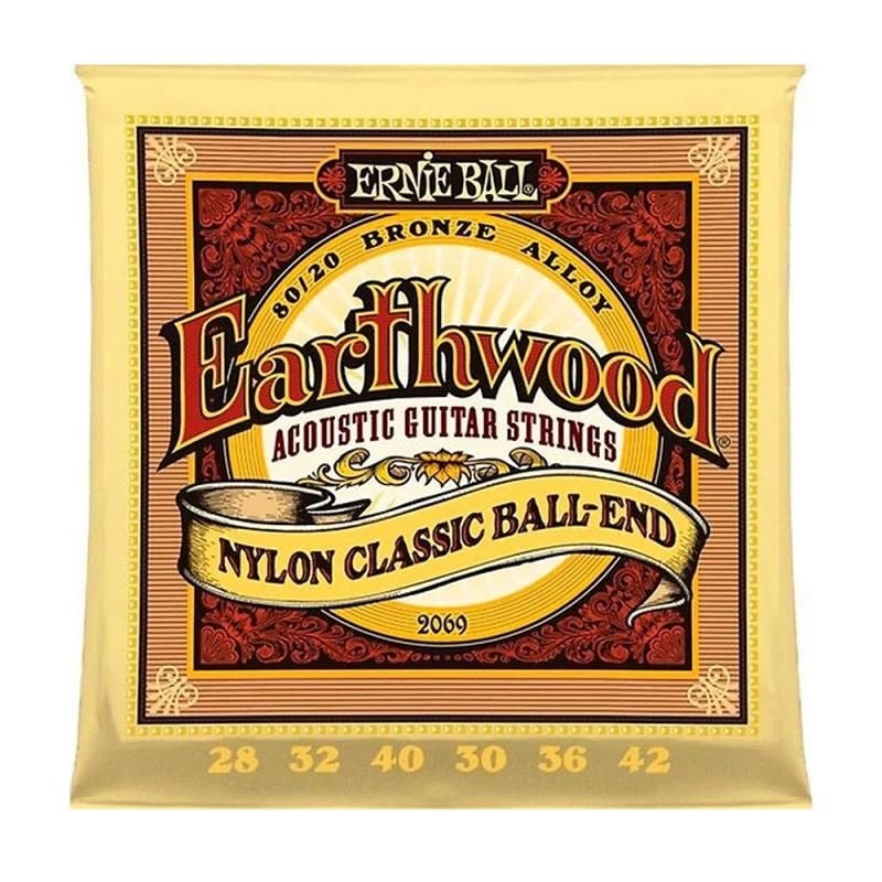 Ernie Ball 2069 Струны для классической гитары Earthwood 80/20 Folk Nylon (28-32-40-30w-36w-42w)