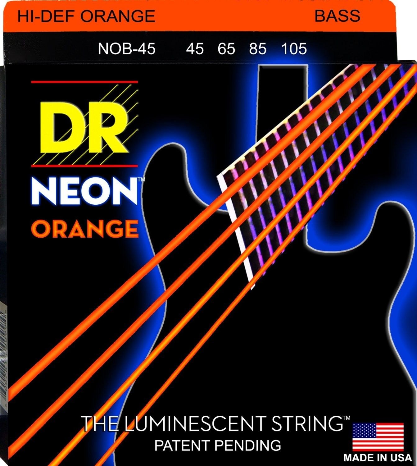 NEON Струны для бас гитар DR NOB-45 (45-105) люминесцентные
