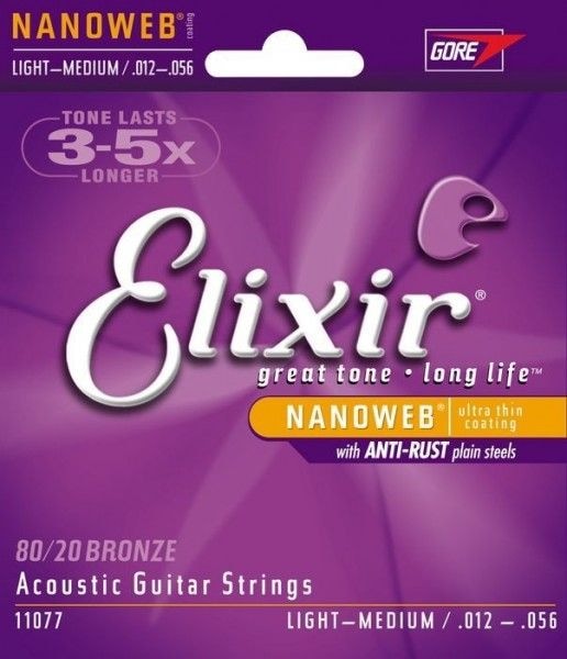 ELIXIR 11077 струны для акустической гитары NanoWeb Light Medium