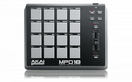 AKAI PRO MPD18, компактный USB/MIDI-контроллер, 16 пэдов, назначаемые Q-Link фейдер и вращающийся регулятор
